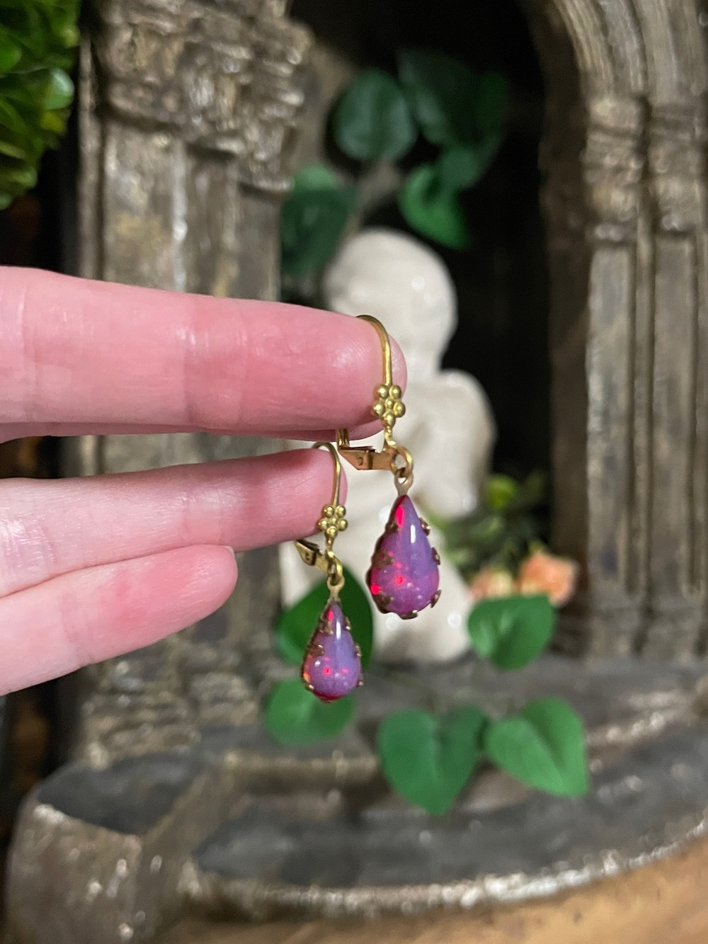 Fiery Pomegranate Vintage Flower Earrings